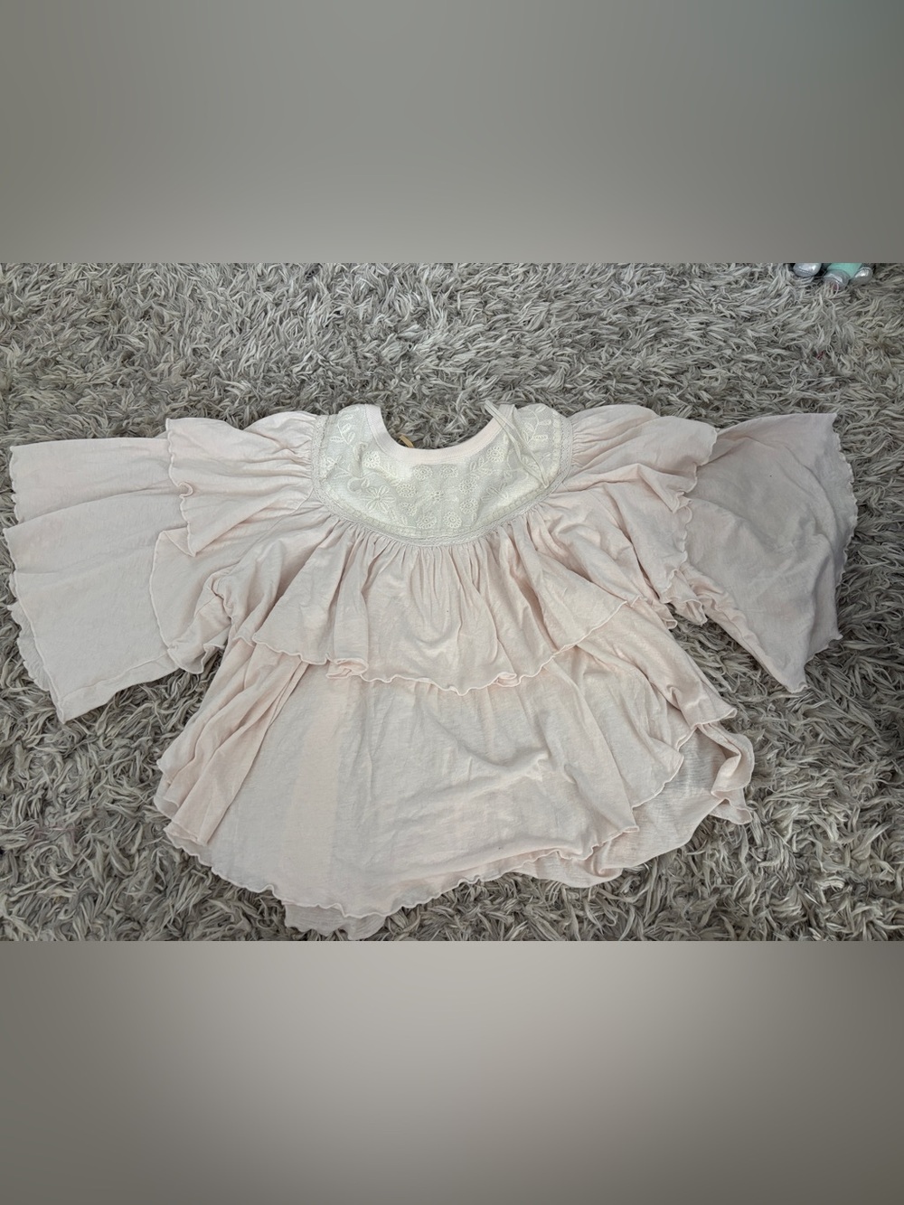 Free People Rose Party Tiered Ruffle Top Tee Sugar Swizzle Boho Size L NWOT